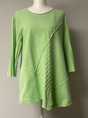 Focus Casual Life Womens Small Cotton Spring Green Lagenlook Top ¾ Sleeves